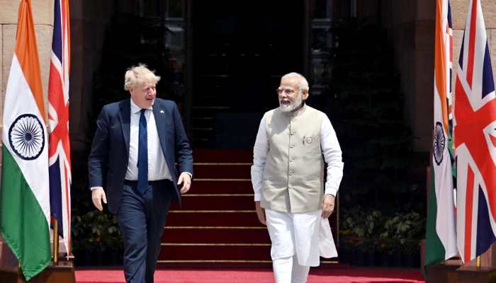 UK PM Boris Johnson with Prime Minister Narendra Modi at Rasthrapati Bhavan