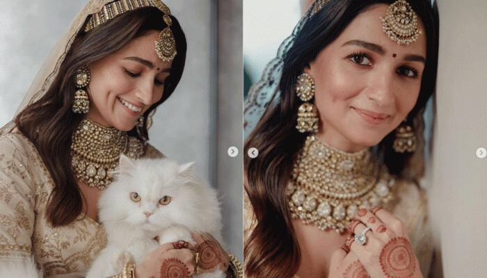 Bride Alia Bhatt poses with her cat in new wedding pics, flaunts her massive ring: PHOTOS