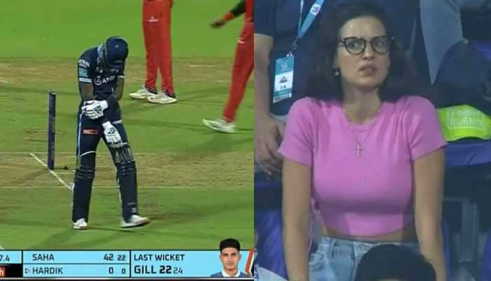 GT vs SRH IPL 2022: Umran Malik delivers nasty blow to Hardik Pandya, WATCH how wife Natasa Stankovic reacted