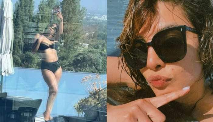Watch: Priyanka Chopra&#039;s Bollywood-themed groovy morning at the pool in comfy black swimsuit