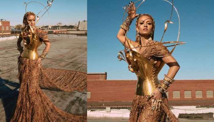 Met Gala 2022: Natasha Poonawalla wears Sabyasachi gold tulle saree with metal bustier - VIRAL PICS!