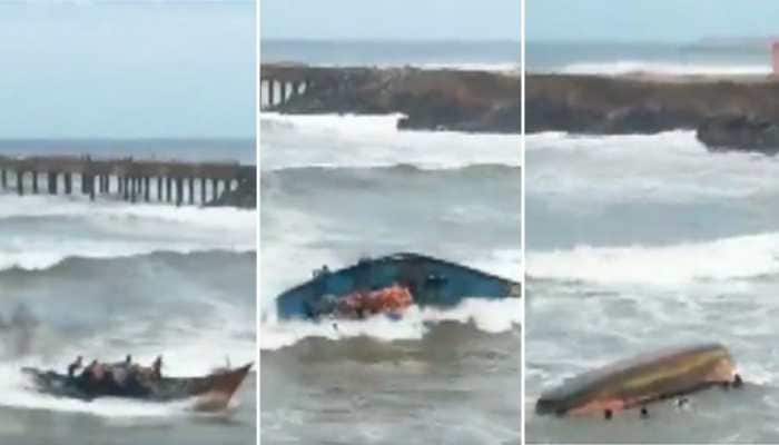 Cyclone Asani updates: Odisha fishermen&#039;s boat capsizes amid unruly waves, watch video