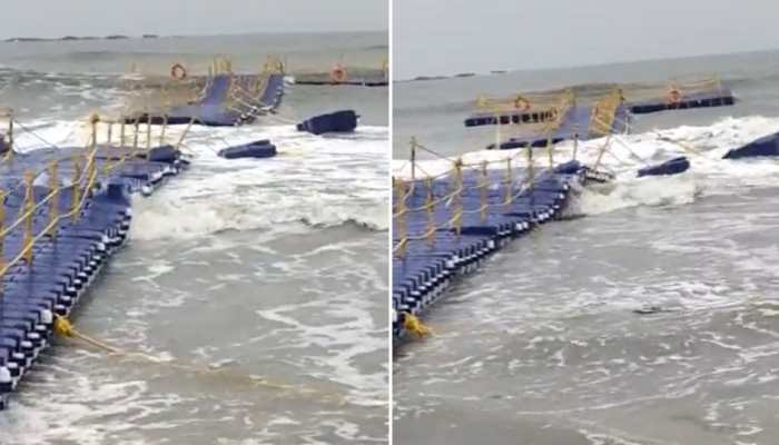 Karnataka&#039;s first floating bridge falls apart 3 days after inauguration - Watch viral video