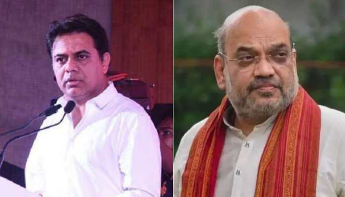Amit Shah receives &#039;question paper&#039; from Telangana Minister KTR ahead of his state visit