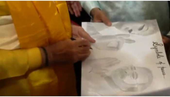 PM Narendra Modi signs sketch of him and Lord Buddha made by boy in Nepal- Watch viral video