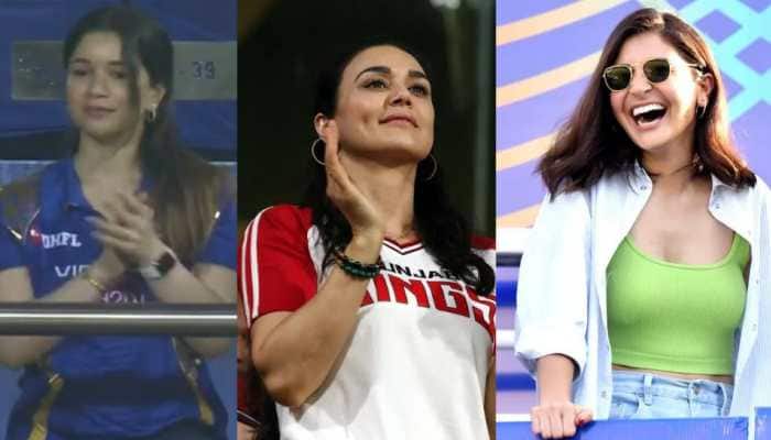 Sara Tendulkar (from left), Preity Zinta and Anushka Sharma have been seen regularly in the stands for IPL 2022 matches supporting Mumbai Indians, Punjab Kings and Royal Challengers Bangalore respectively. (Source: Twitter)