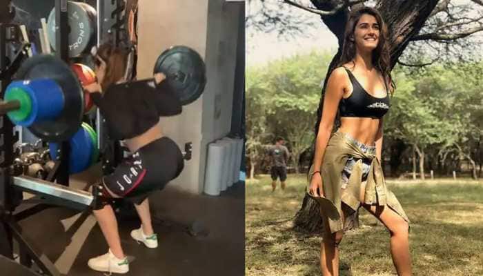 Disha Patani does deadlifts in a black sports bra, leggings and flaunts her washboard abs - Watch