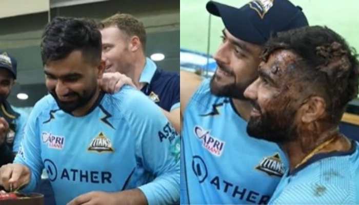 IPL 2022: Gujarat Titans celebrate Rahul Tewatia&#039;s birthday in grand style after game against RCB - Watch