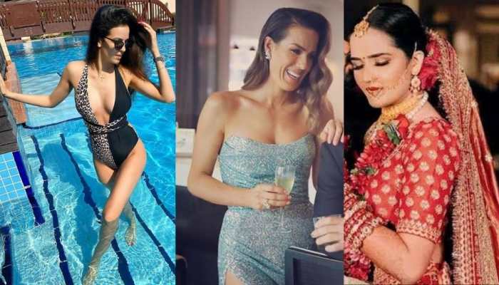 Gujarat Titans WAGs Natasa Stankovic (from left), Julia Barry and Ridhi Pannu. (Source: Twitter)