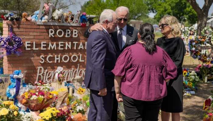&#039;Do something&#039;: Crowd chants as Joe Biden visits site of Texas school shooting