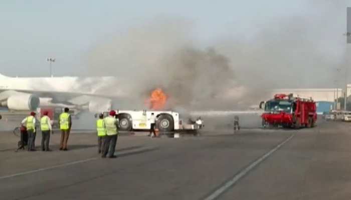 Fire breaks out at Delhi airport, pushback towing vehicle burned- WATCH