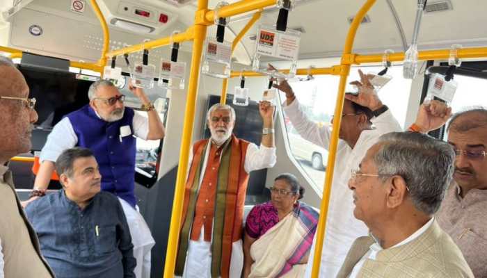 Union Minister Nitin Gadkari travels in Patna airport bus during one-day visit: See pic