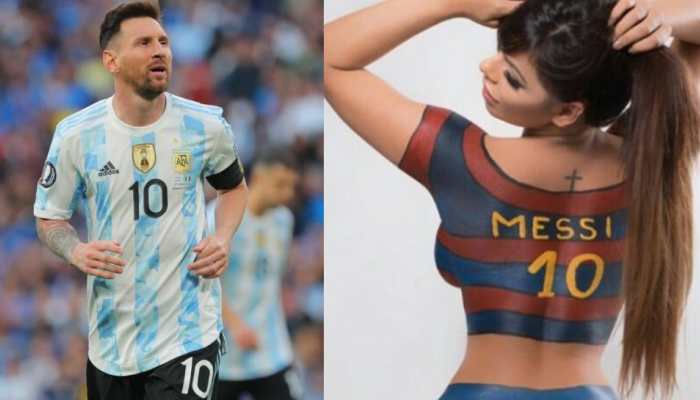 Lionel Messi (left) and Brazilian model Suzy Cortez. (Source: Twitter)