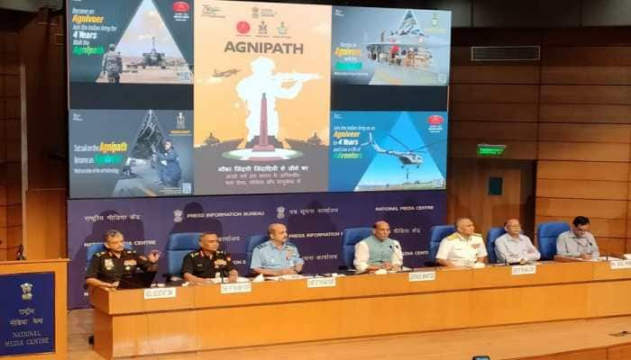 Defence Minister Rajnath Singh addresses media conference on Agnipath recruitment scheme in Delhi