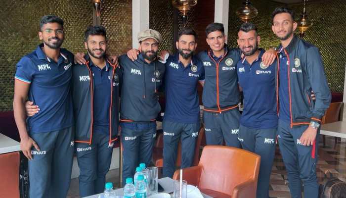 Virat Kohli with Team India members at the Mumbai airport ahead of their departure for United Kingdom for one-off Test, ODI and T20 series against England. (Source: Twitter)