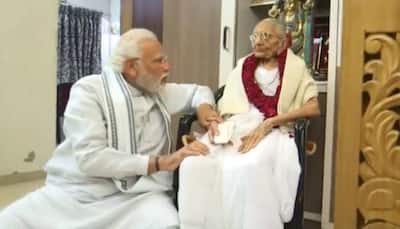PM Narendra Modi visits his mother Heeraben Modi on her 100th birthday - WATCH