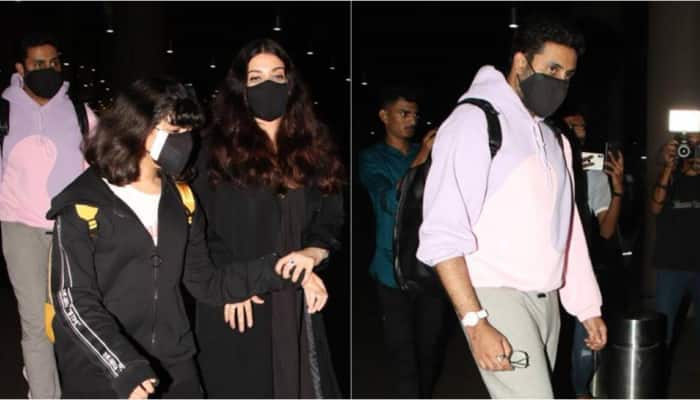 Aishwarya Rai holds daughter Aaradhya’s hand as they return from NYC with Abhishek Bachchan