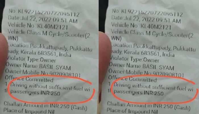 Motorcyclist fined for LOW FUEL by Kerala police - Know the rule and fine HERE