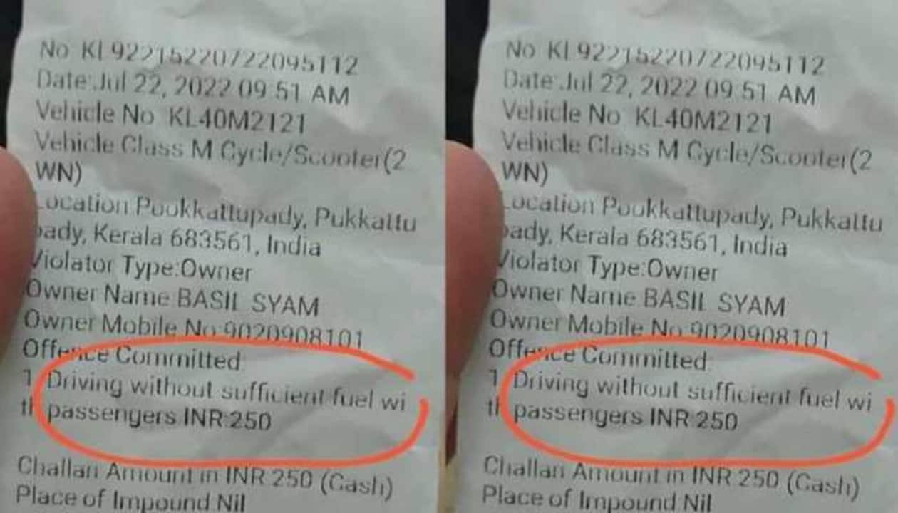 Motorcyclist fined for LOW FUEL by Kerala police - Know the rule and fine  HERE | Auto News | Zee News