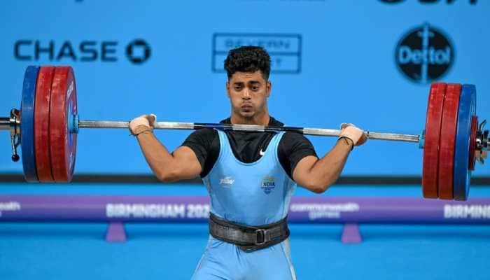 Kolkata weightlifter Achinta Sheuli during his gold medal-winning effort in the 73kg category at the Commonwealth Games 2022 in Birmingham. (Photo: PTI)