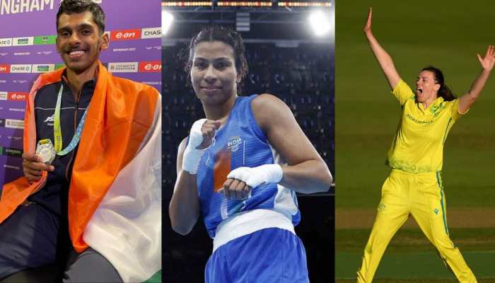 Long jumper Murali Sreeshankar (from left), boxer Lovlina Borgohain and Australian cricketer Tahlia McGrath. (Source: Twitter)