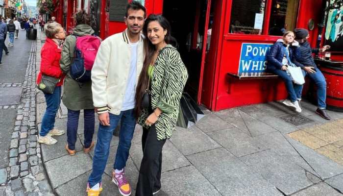 Team India and Rajasthan Royals leg-spinner Yuzvendra Chahal with his Bollywood choreographer wife Dhanashree Verma. (Source: Twitter)