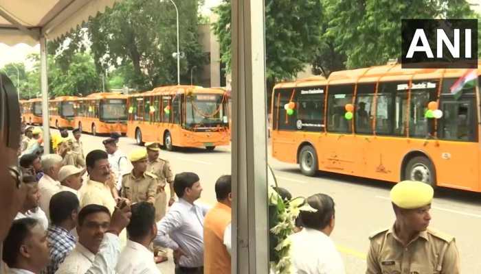Uttar Pradesh CM Yogi Adityanath flags off 42 electric buses; to be deployed in Lucknow and Kanpur