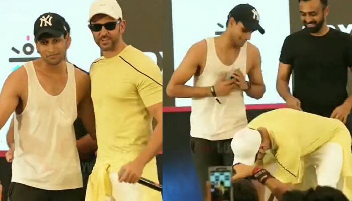 Hrithik Roshan touches fan&#039;s feet in viral video, netizens call him &#039;most humble&#039;- WATCH