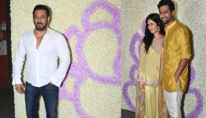 Salman Khan performs Ganpati Aarti at sister Arpita Khan-Aayush Sharma&#039;s home, Katrina and Vicky Kaushal attend Ganesh Chaturthi celebrations - WATCH Video