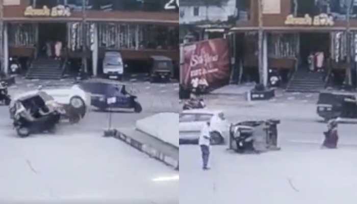 Viral: Woman caught in middle of autorickshaw &amp; car accident; watch her narrow escape