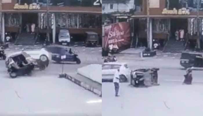 Viral: Woman caught in middle of autorickshaw &amp; car accident; watch her narrow escape