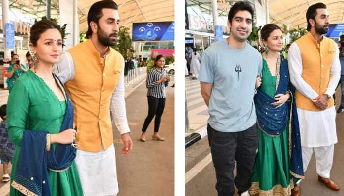 Amid protests Ranbir Kapoor and Alia Bhatt STOPPED from entering Ujjain's  Mahakal temple over 'beef remark' | People News | Zee News
