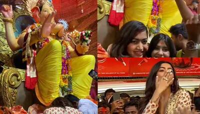 Srivalli aka Rashmika Mandanna gets mobbed by fans as she visits Lalbaugcha Raja for Ganpati darshan - Watch