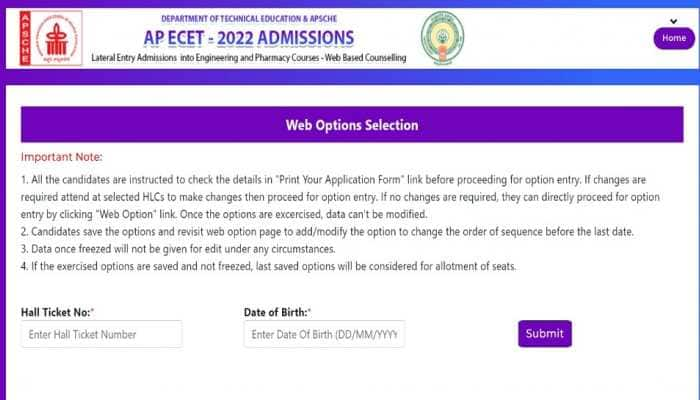 AP ECET 2022 web option entry begins on cets.sche.ap.gov.in, direct link here