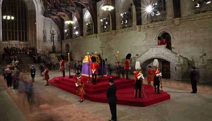 Royal Guard near Queen Elizabeth II&#039;s coffin FAINTS after standing motionless for hours - WATCH