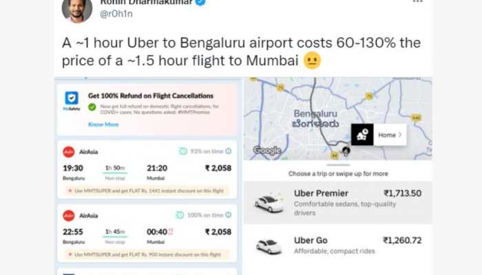 CEO compares prices of 1 hour Uber ride to B&#039;luru airport with Mumbai flight; post goes viral