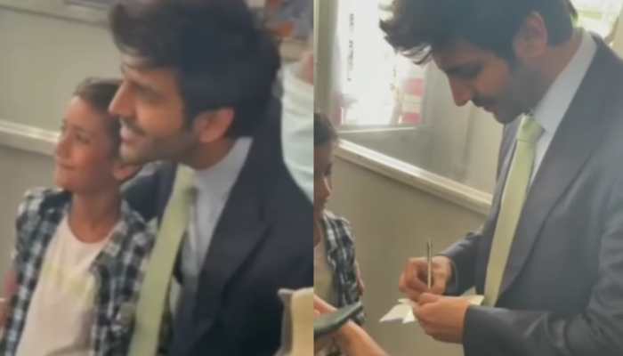 Kartik Aaryan obliges young fan with pic, autograph; kid cries as the actor fulfills his wish- WATCH