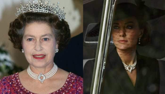 Kate Middleton wears Queen Elizabeth&#039;s pearl necklace at the monarch&#039;s funeral as a tribute!