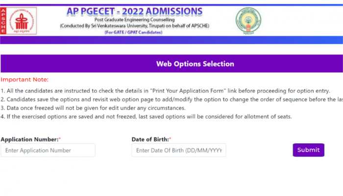 AP PGECET 2022 Counselling APSCHE Web Option Selection Last Date TODAY 
