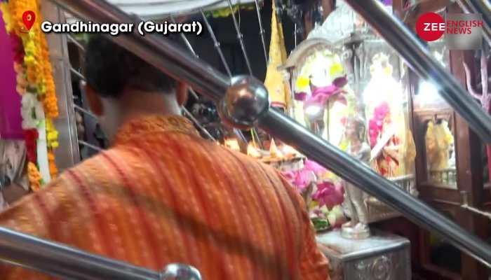 Union Minister Amit Shah offers prayers at temple in Gandhinagar, Gujarat