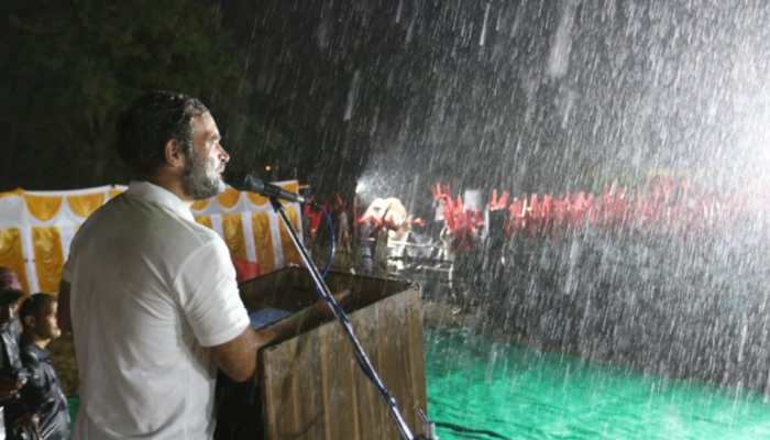 WATCH: Rahul continues addressing rally in Mysuru amid heavy rains, says 'Nothing can stop us'