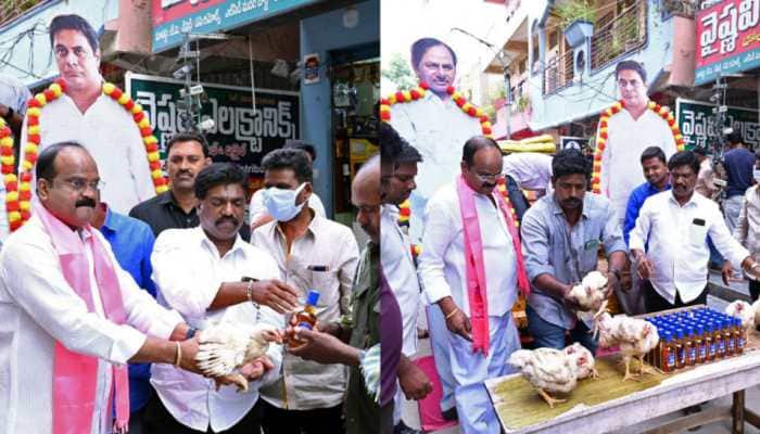 Ahead of KCR foraying into national politics, Telangana leader distributes live chickens, liquor to workers