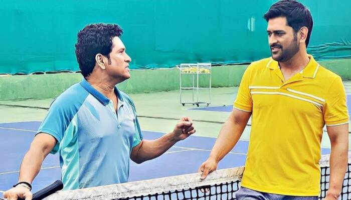 MS Dhoni meets Sachin Tendulkar at a shoot, and fans can't keep calm: check PICS