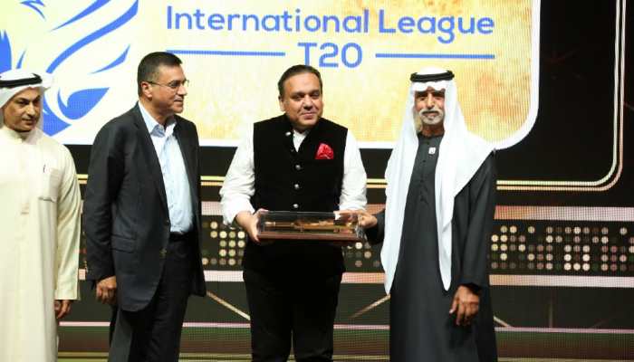 Aryan Khan and Suhana Khan unveil inaugural International League T20 trophy with ZEEL MD and CEO Punit Goenka