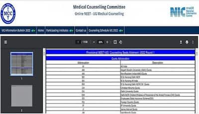 NEET UG Counselling 2022: Round 1 Seat Allotment result RELEASED at mcc.nic.in- Direct link to check allotment here 