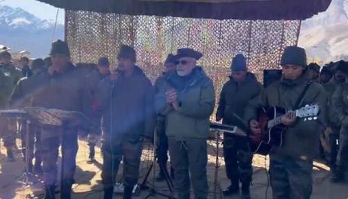 Video: PM Modi sings 'Maa Tujhe Salaam' along with soliders at Kargil on Diwali- WATCH