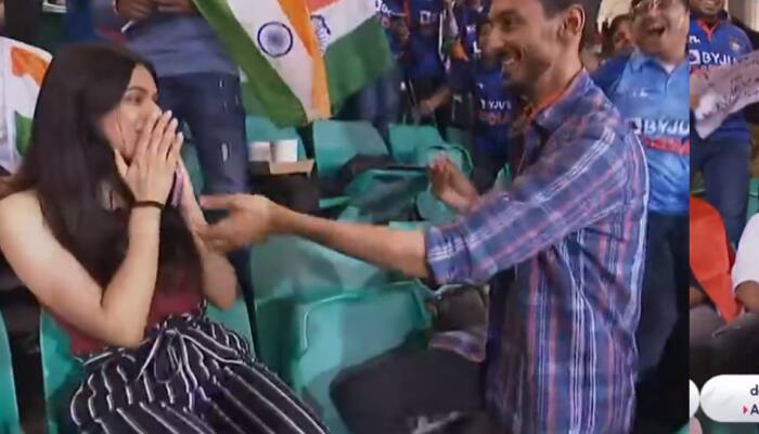 &#039;She said YES&#039;, Marriage proposal during IND vs NED match at SCG as Indian couple go viral - WATCH 