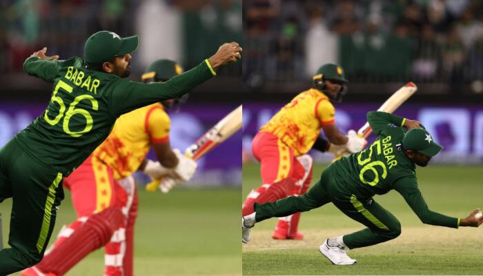 &#039;SUPERMAN Babar Azam takes catch of the tournament&#039;, Fans react after captain&#039;s sensational take in PAK vs ZIM clash - WATCH