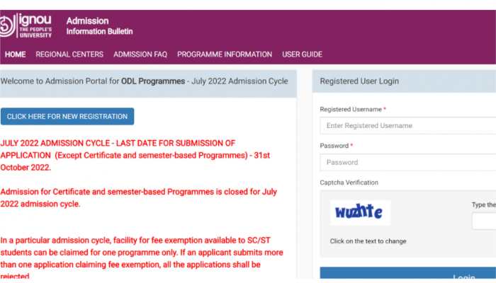 IGNOU July Admission 2022 application date extended till October 31 at ignou.ac.in- Check details here