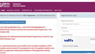 IGNOU July Admission 2022 application date extended till October 31 at ignou.ac.in- Check details here